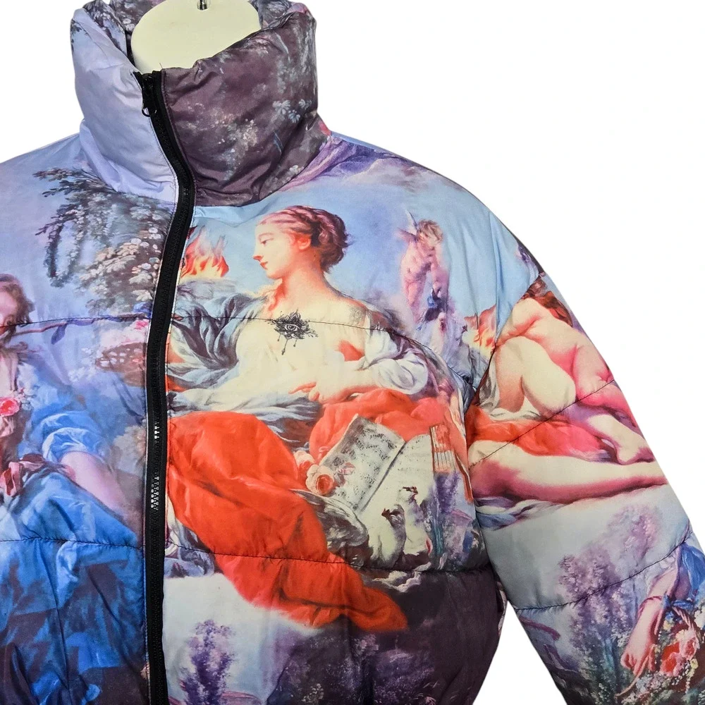 Azalea Wang Renaissance Art Puffer Jacket Size XL Art to Wear Bomber Coat